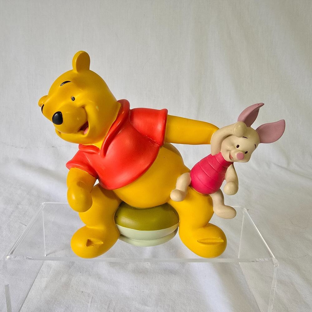 Vtg Disney Winnie the Pooh & Piglet Resin Figurine - Photo - Card Holder 6"